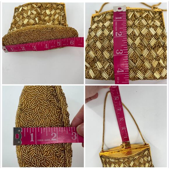 Vtg MCM Handmade Glass Beaded Hand Bag Mini Gold Clutch Kiss Lock Micro 50s 60s - Picture 10 of 10